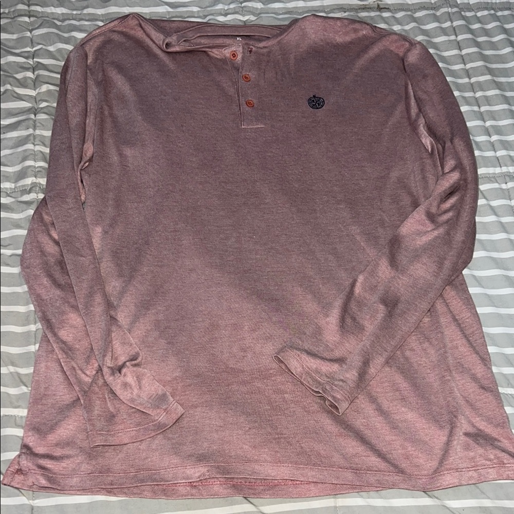 Men's Pink Long Sleeve Henley Shirt